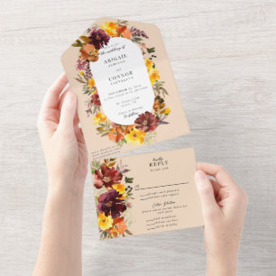 Rustikaler Marsala verbrannter Orangen Herbstkranz All In One Einladung