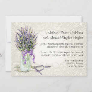 Rustikaler Mason Jar Lace in Lavender Floral Einladung