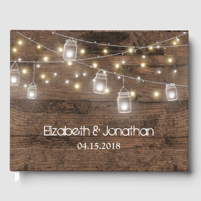 Rustikaler Mason Jar Lights Moderne Gästebuch (Vorderseite)