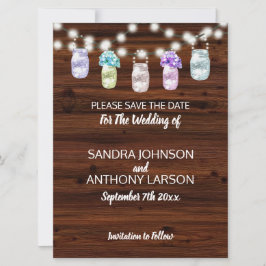Rustikaler Mason Jar mit Leuchten Save the Date