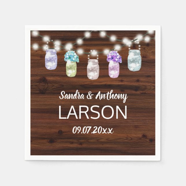 Rustikaler Mason Jar mit Lichtern Hochzeiten Napki Serviette (Vorderseite)
