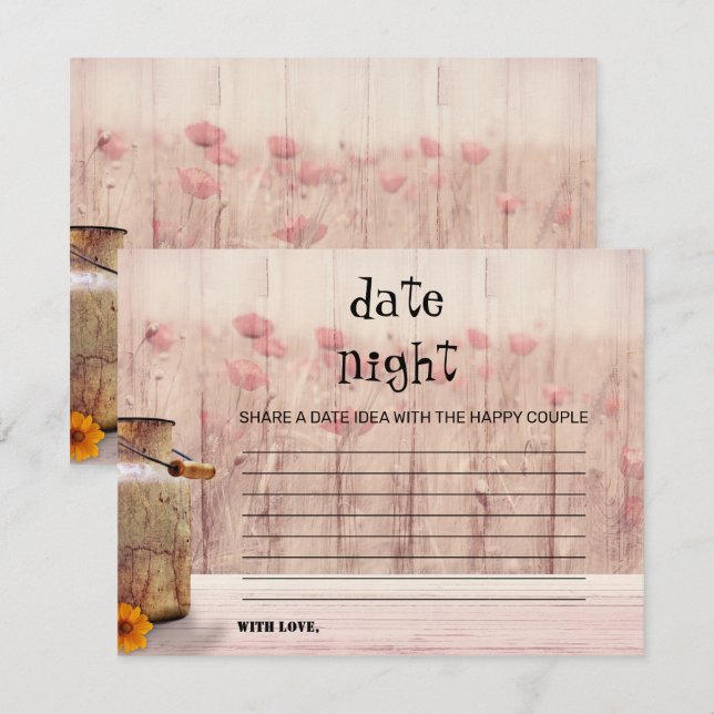 Rustikaler Mason Jar Pink Floral Datum Night Card Mitteilungskarte (Vorne/Hinten)