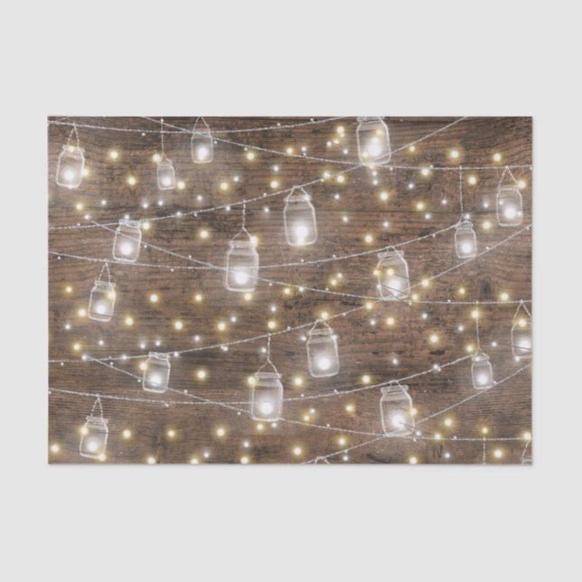 Rustikaler Mason Jar String Lights Romantisch Seidenpapier (Vorderseite)