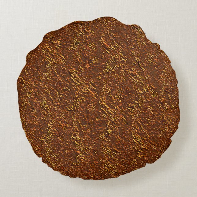 Rustikaler Mauerwerk in Braun- und Goldton Rundes Kissen (Rückseite)