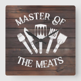 Rustikaler "Meister des Fleisches" - Funny GRILLEN Quadratische Wanduhr