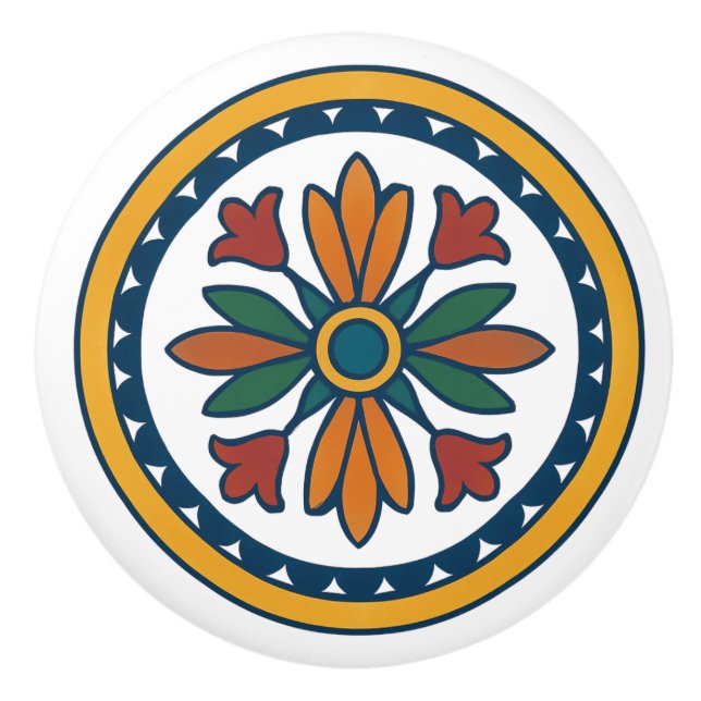Rustikaler Mexican Talavera Floral Keramik Knochen Keramikknauf (Vorderseite)