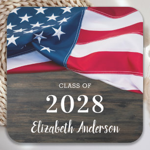 Rustikaler militärischer Abschluss - Patriotische Quadratischer Aufkleber