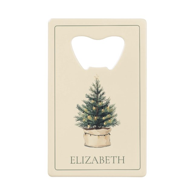 Rustikaler Minimaler Weihnachtsbaum Geldbeutel Flaschenöffner (Vorderseite)