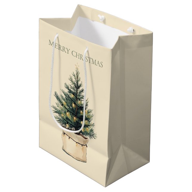 Rustikaler Minimaler Weihnachtsbaum Mittlere Geschenktüte (Vorderseite Schrägansicht)