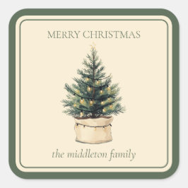 Rustikaler Minimaler Weihnachtsbaum Quadratischer Aufkleber
