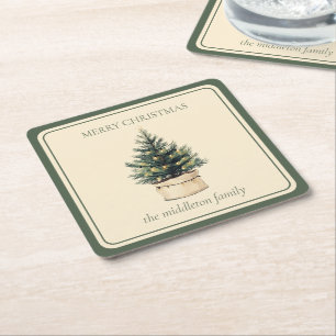 Rustikaler Minimaler Weihnachtsbaum Rechteckiger Pappuntersetzer