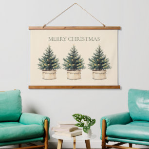 Rustikaler Minimaler Weihnachtsbaumurlaub Wandteppich Mit Holzrahmen