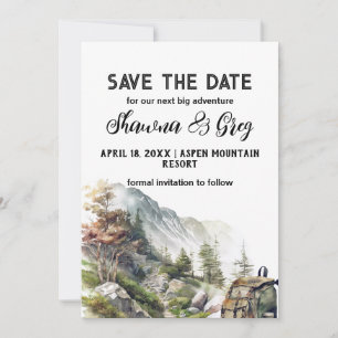 Rustikaler Minimalistischer Rucksack Save the Date Einladung
