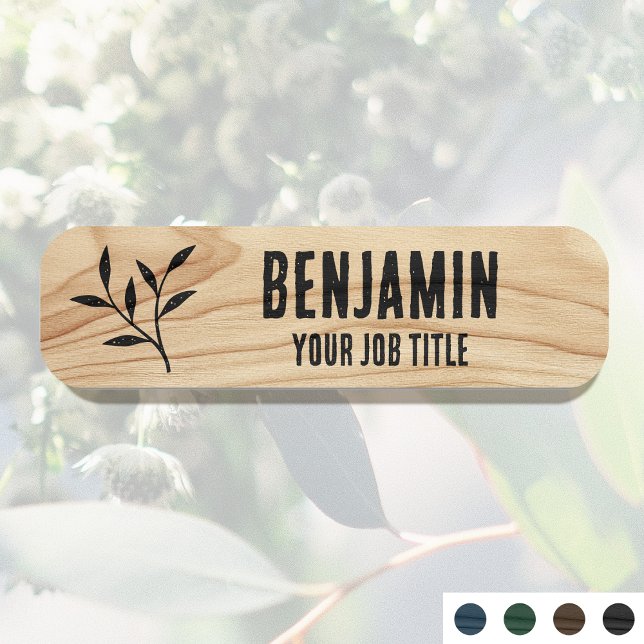 Rustikaler Mitarbeitername Woodgrain Black Staff I Namensschild (Von Creator hochgeladen)