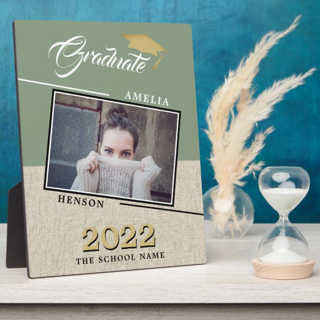 Rustikaler moderner grüner Graduiertenstudio Foto  Fotoplatte (Seite)