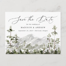 Rustikaler Mount Evergreen Forest Save the Date Ankündigungspostkarte