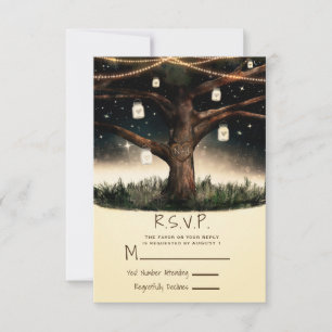 Rustikaler Nachtbaum mit den Lichtern u. Gläsern, RSVP Karte
