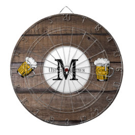 Rustikaler Name der Holzfamilie Mit Monogramm Bier Dartscheibe