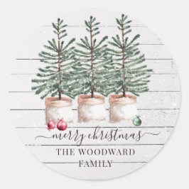 Rustikaler Name der Weihnachtsfamilie Runder Aufkleber