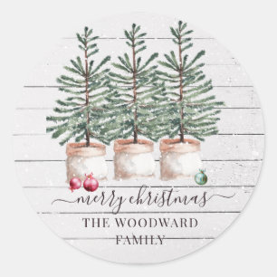 Rustikaler Name der Weihnachtsfamilie Runder Aufkleber