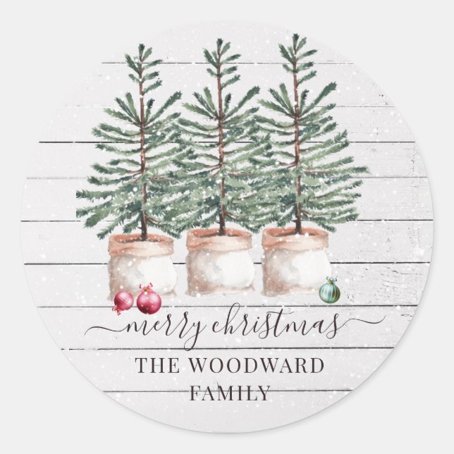 Rustikaler Name der Weihnachtsfamilie Runder Aufkleber (Vorderseite)