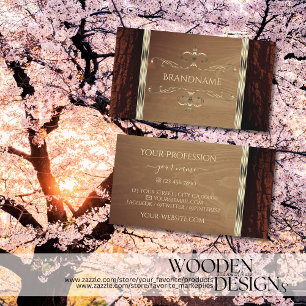 Rustikaler Naturbaum Bark Wood Grain Gold Border Visitenkarte
