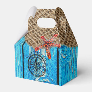 Rustikaler Nautic Blue Wood Burlap Starfish Geschenkschachtel