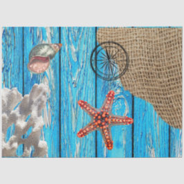 Rustikaler Nautic Blue Wood Burlap Starfish Seidenpapier