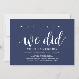 Rustikaler Navy Blue Wedding Elopement Empfang Einladung