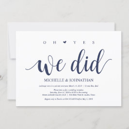 Rustikaler Navy Blue Wedding Elopement Empfang Einladung