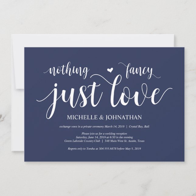 Rustikaler Navy Blue Wedding Elopement Empfang Einladung (Vorderseite)