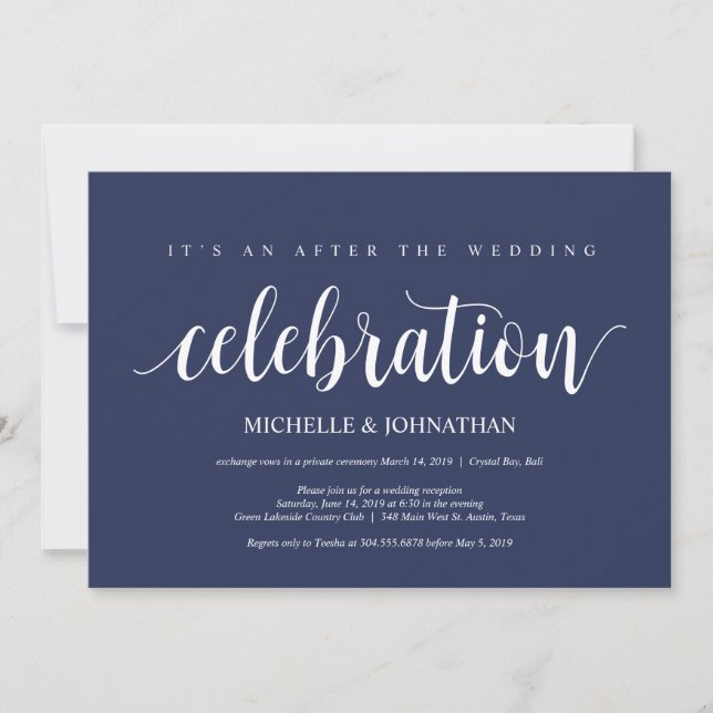 Rustikaler Navy Blue Wedding Elopement Empfang Einladung (Vorderseite)