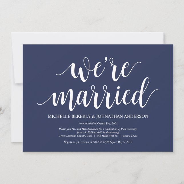 Rustikaler Navy Blue Wedding Elopement Empfang Einladung (Vorderseite)