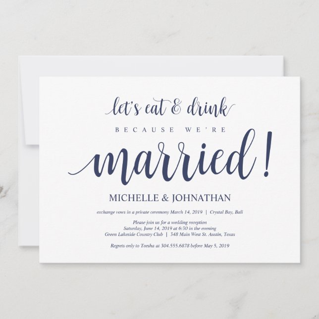 Rustikaler Navy Blue Wedding Elopement Empfang Einladung (Vorderseite)