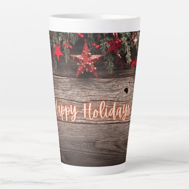 Rustikaler Neon Happy Holidays Milchtasse (Vorderseite)