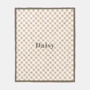 Rustikaler neutraler Beige Gingham Karierter Name Fleecedecke