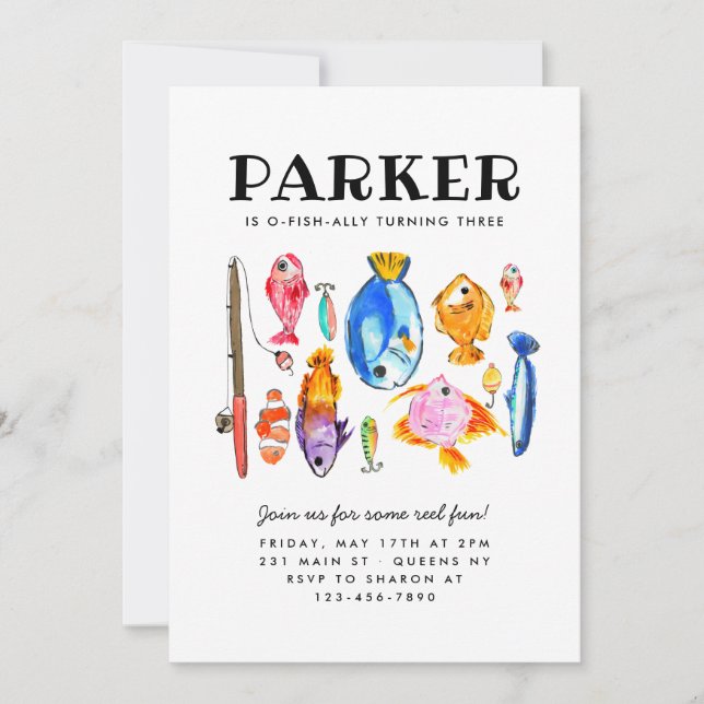 Rustikaler O-Fish-al Reel Fun Fish Fish Birthday Einladung (Vorderseite)