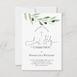 Rustikaler Olivenzweig Katholische Erste Kommune I Einladung
