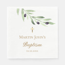 rustikaler Olivenzweig Taufe Serviette
