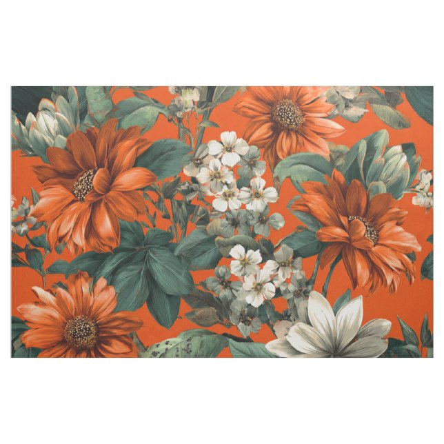 Rustikaler Orange-Grüner Botanischer Kräftiger Vin Stoff (Yard (91,4 cm))