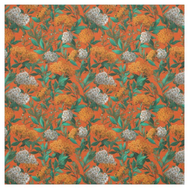 Rustikaler Orange-Grüner Botanischer Kräftiger Vin Stoff (Muster)