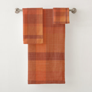 Rustikaler Orange Herbst Karierter Tartan Badhandtuch Set