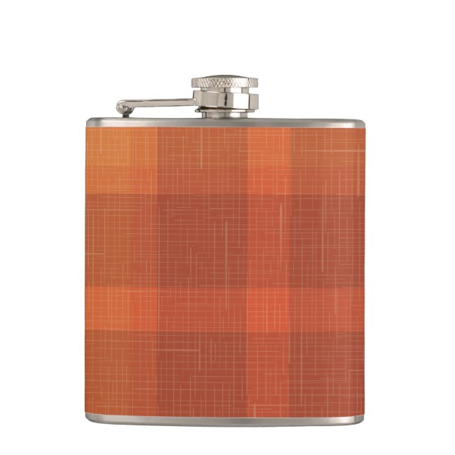Rustikaler Orange Herbst Karierter Tartan Flachmann (Vorderseite)