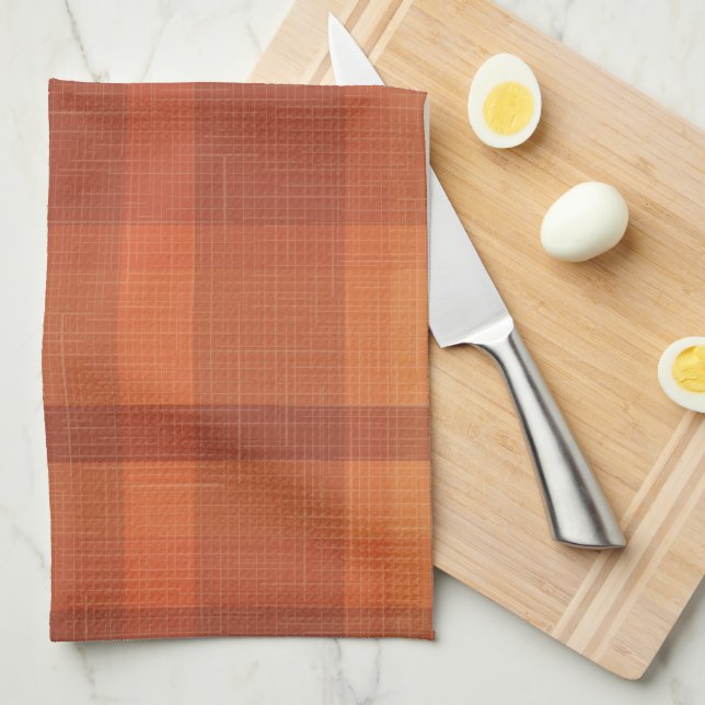 Rustikaler Orange Herbst Karierter Tartan Geschirrtuch (Viertel Falte)