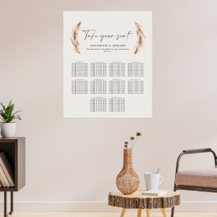 Rustikaler Pampasgras-Botanischer Hochzeitsplan Poster