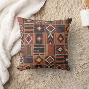 Rustikaler Patchwork-Kilim-Geometrie-Teppich Kissen