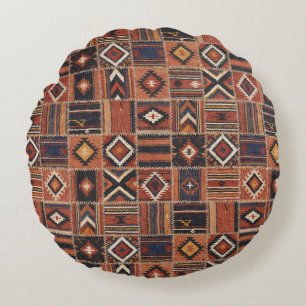 Rustikaler Patchwork-Kilim-Geometrie-Teppich Rundes Kissen