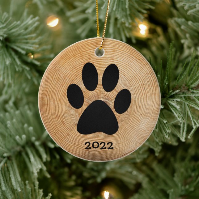 Rustikaler Paw-Druck Keramik Ornament (Baum)