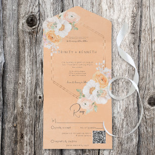 Rustikaler Pfirsich-Hauch & Weißer Blumen-QR-Code All In One Einladung