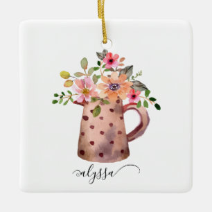Rustikaler Pfirsich und Mauve Wasserfarbe Keramikornament